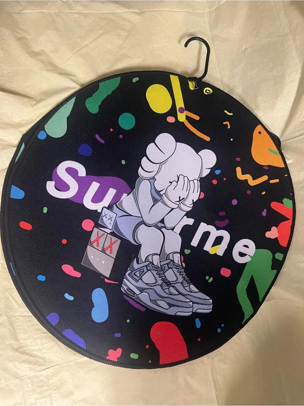 Custom Supreme Black Round KAWS Graphic Mat with Multicolor Accents